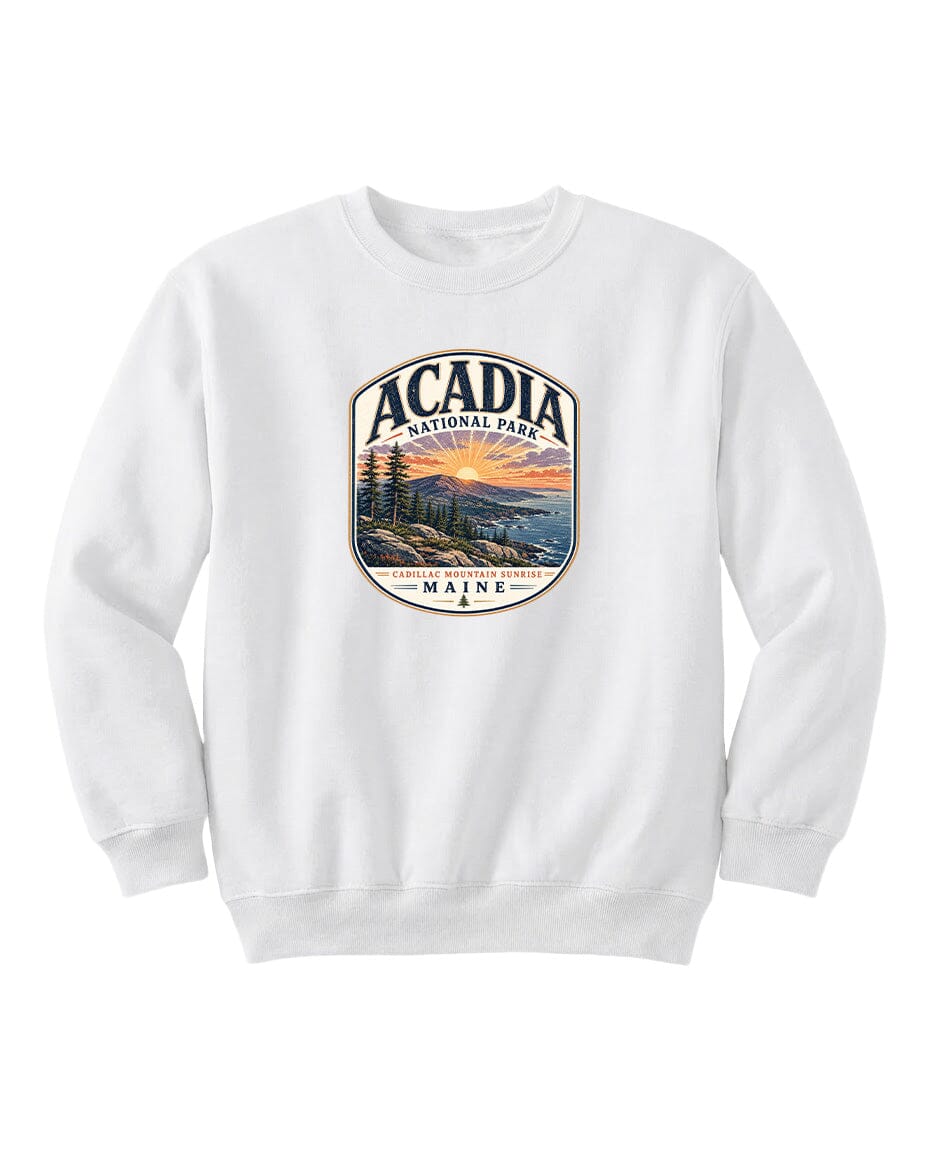 YOUTH Acadia National Park Badge Chest Logo T Shirt | Hoodie | Long Sleeve | Sweatshirt | Crew Neck | Tank Top 1 Fiesta Doodle waterproof vinyl sticker. dishwasher safe outdoor sticker.