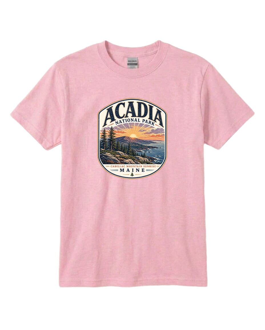 YOUTH Acadia National Park Badge Chest Logo T Shirt | Hoodie | Long Sleeve | Sweatshirt | Crew Neck | Tank Top 1 Fiesta Doodle waterproof vinyl sticker. dishwasher safe outdoor sticker.