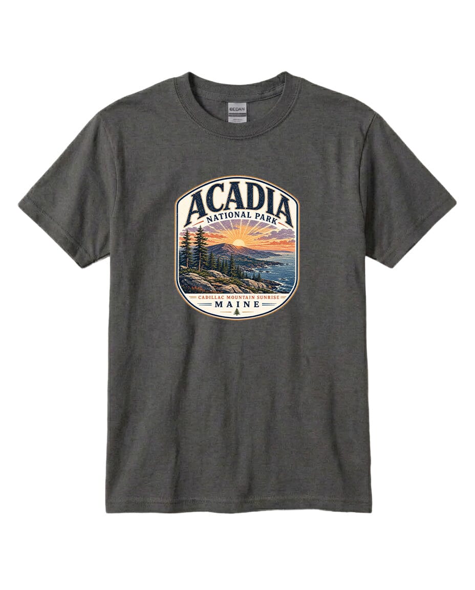 YOUTH Acadia National Park Badge Chest Logo T Shirt | Hoodie | Long Sleeve | Sweatshirt | Crew Neck | Tank Top 1 Fiesta Doodle waterproof vinyl sticker. dishwasher safe outdoor sticker.