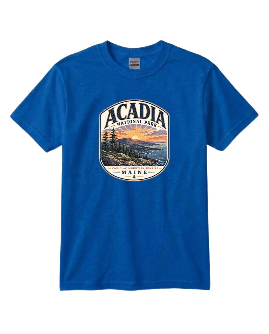 YOUTH Acadia National Park Badge Chest Logo T Shirt | Hoodie | Long Sleeve | Sweatshirt | Crew Neck | Tank Top 1 Fiesta Doodle waterproof vinyl sticker. dishwasher safe outdoor sticker.