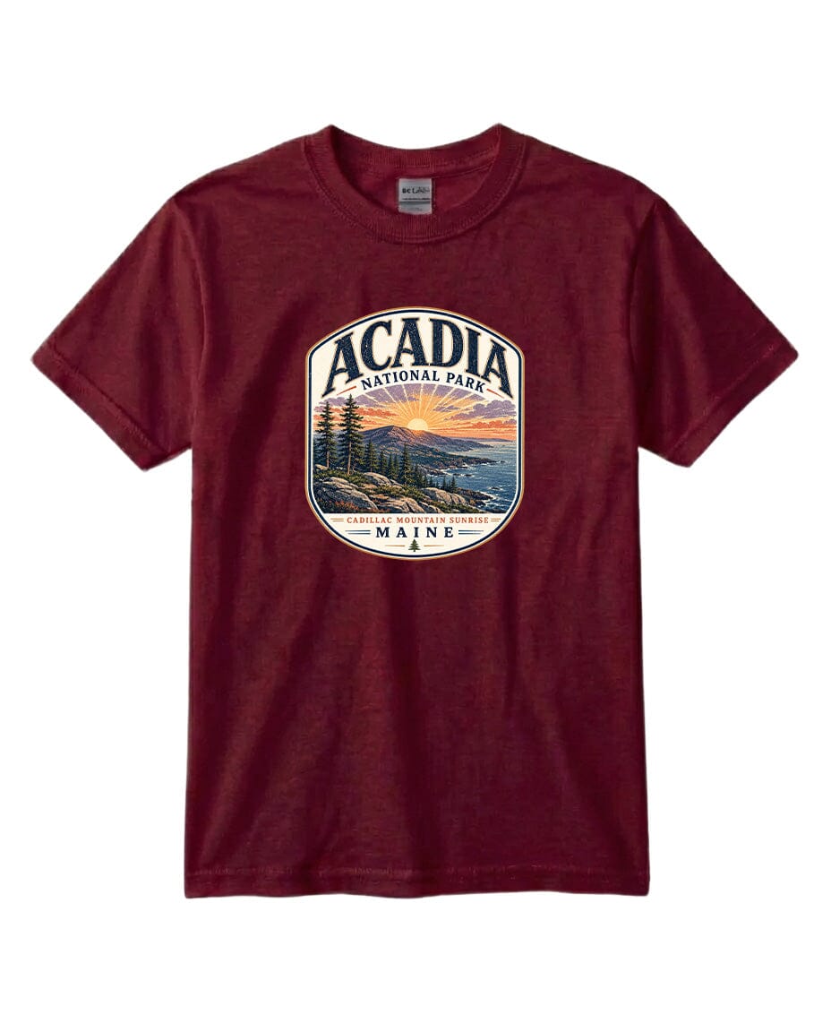 YOUTH Acadia National Park Badge Chest Logo T Shirt | Hoodie | Long Sleeve | Sweatshirt | Crew Neck | Tank Top 1 Fiesta Doodle waterproof vinyl sticker. dishwasher safe outdoor sticker.