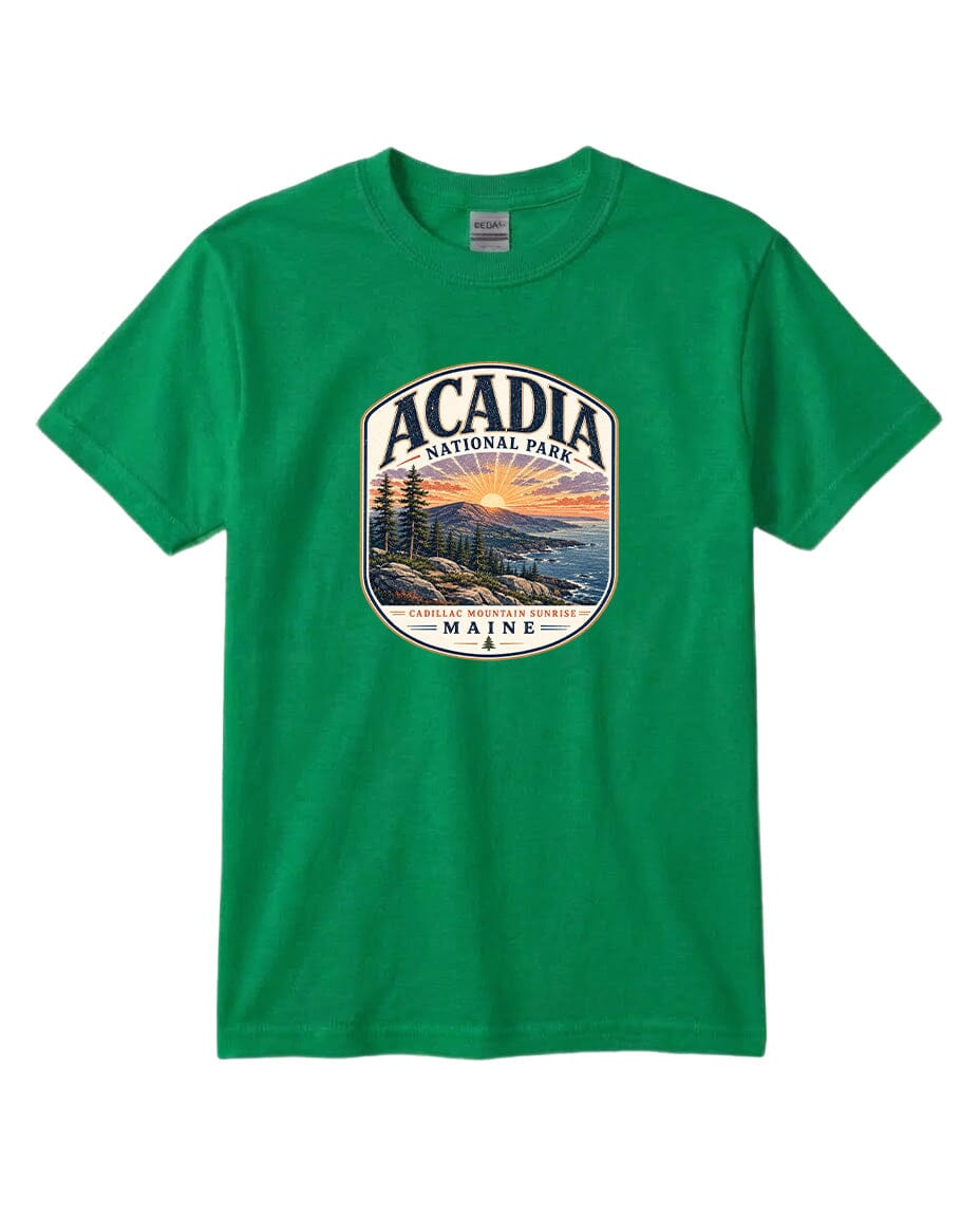 YOUTH Acadia National Park Badge Chest Logo T Shirt | Hoodie | Long Sleeve | Sweatshirt | Crew Neck | Tank Top 1 Fiesta Doodle waterproof vinyl sticker. dishwasher safe outdoor sticker.