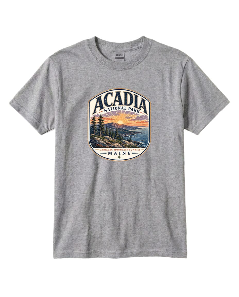 YOUTH Acadia National Park Badge Chest Logo T Shirt | Hoodie | Long Sleeve | Sweatshirt | Crew Neck | Tank Top 1 Fiesta Doodle waterproof vinyl sticker. dishwasher safe outdoor sticker.
