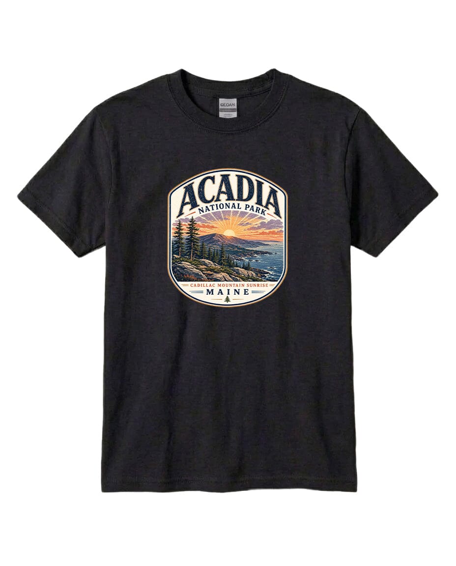 YOUTH Acadia National Park Badge Chest Logo T Shirt | Hoodie | Long Sleeve | Sweatshirt | Crew Neck | Tank Top 1 Fiesta Doodle waterproof vinyl sticker. dishwasher safe outdoor sticker.