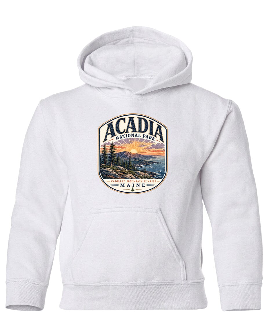 YOUTH Acadia National Park Badge Chest Logo T Shirt | Hoodie | Long Sleeve | Sweatshirt | Crew Neck | Tank Top 1 Fiesta Doodle waterproof vinyl sticker. dishwasher safe outdoor sticker.