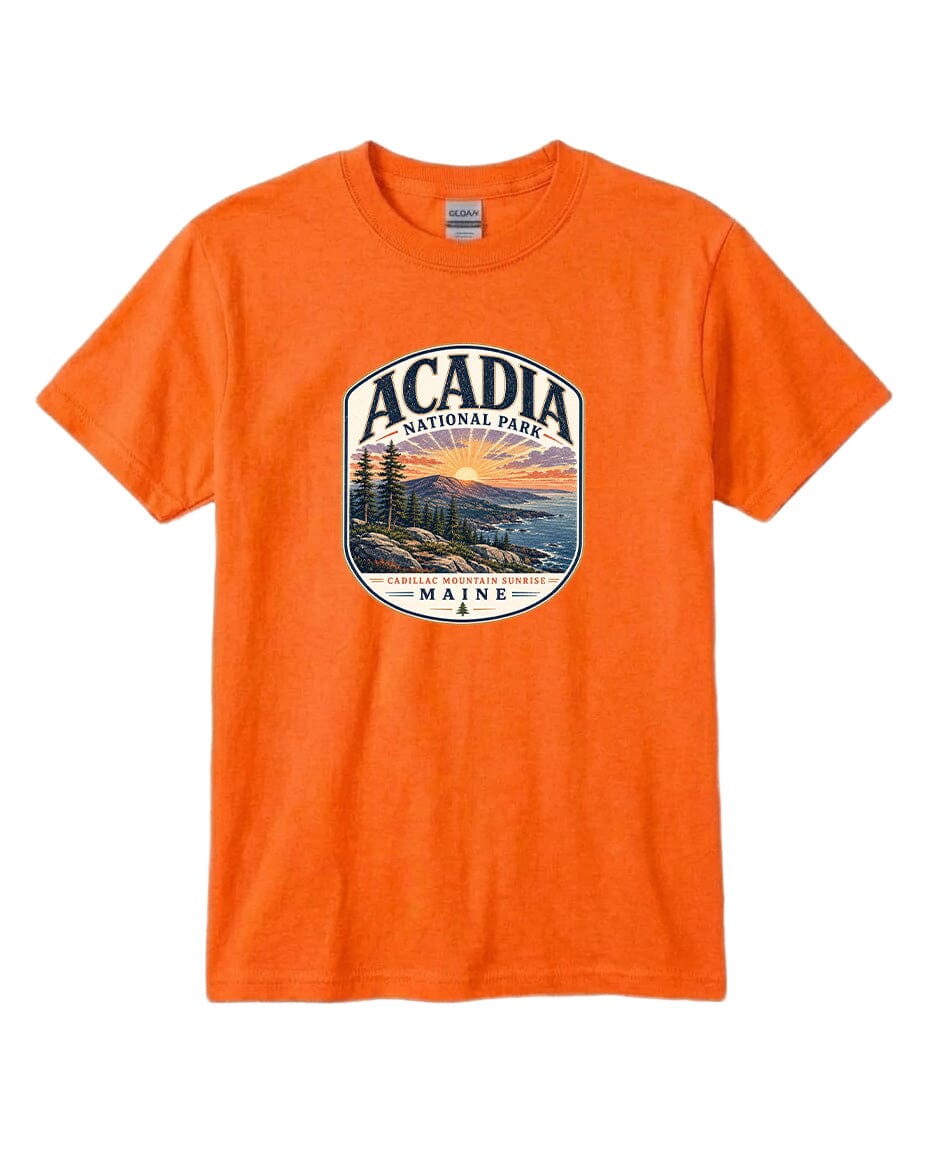YOUTH Acadia National Park Badge Chest Logo T Shirt | Hoodie | Long Sleeve | Sweatshirt | Crew Neck | Tank Top 1 Fiesta Doodle waterproof vinyl sticker. dishwasher safe outdoor sticker.