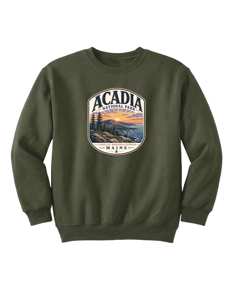 YOUTH Acadia National Park Badge Chest Logo T Shirt | Hoodie | Long Sleeve | Sweatshirt | Crew Neck | Tank Top 1 Fiesta Doodle waterproof vinyl sticker. dishwasher safe outdoor sticker.