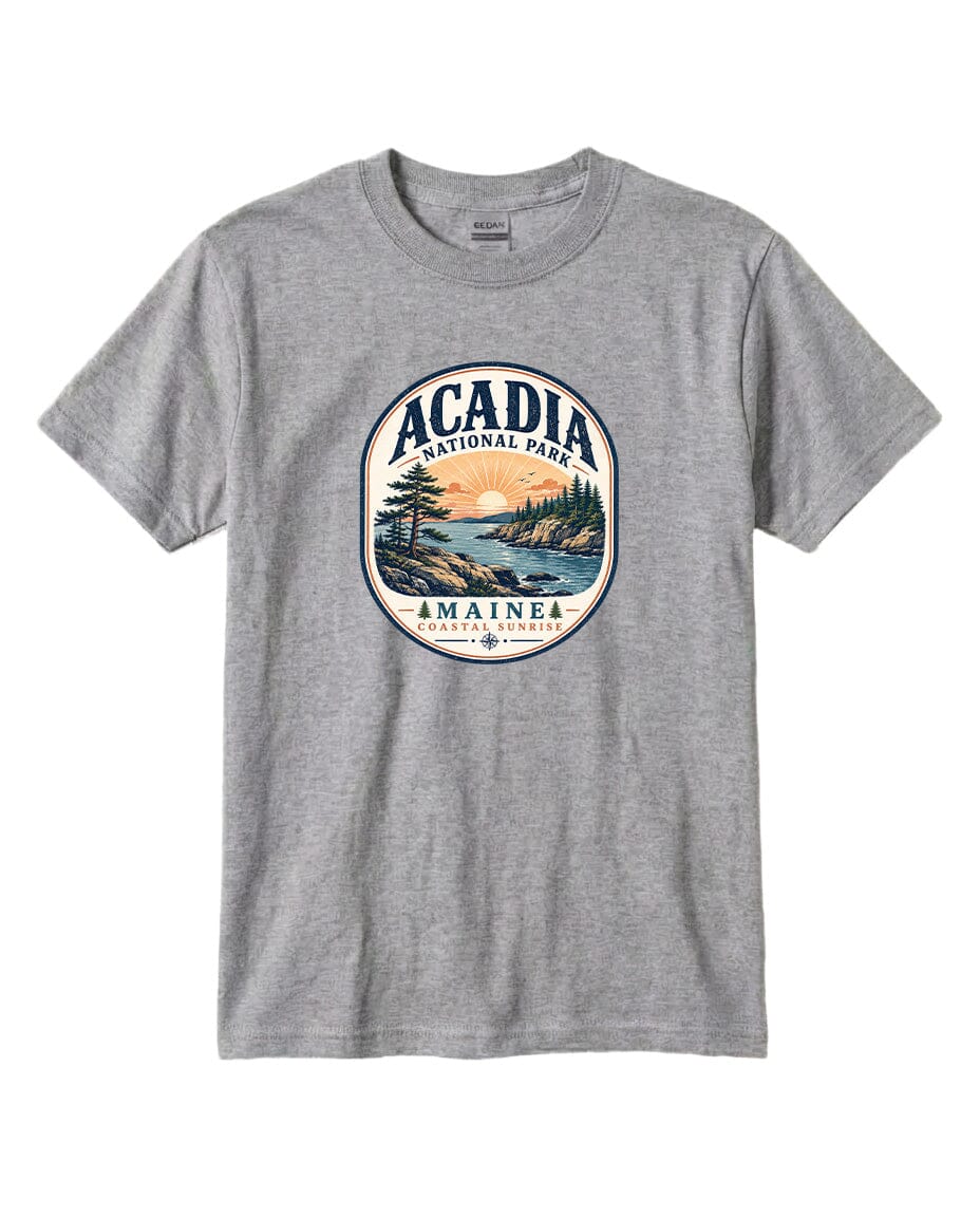 YOUTH Acadia National Park Badge Chest Logo T Shirt | Hoodie | Long Sleeve | Sweatshirt | Crew Neck | Tank Top 2 Fiesta Doodle waterproof vinyl sticker. dishwasher safe outdoor sticker.