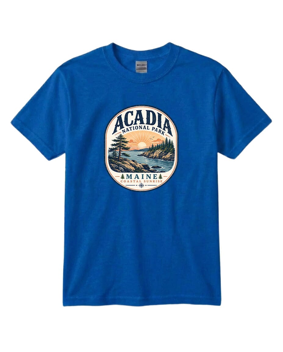 YOUTH Acadia National Park Badge Chest Logo T Shirt | Hoodie | Long Sleeve | Sweatshirt | Crew Neck | Tank Top 2 Fiesta Doodle waterproof vinyl sticker. dishwasher safe outdoor sticker.