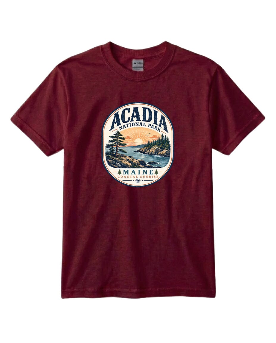YOUTH Acadia National Park Badge Chest Logo T Shirt | Hoodie | Long Sleeve | Sweatshirt | Crew Neck | Tank Top 2 Fiesta Doodle waterproof vinyl sticker. dishwasher safe outdoor sticker.