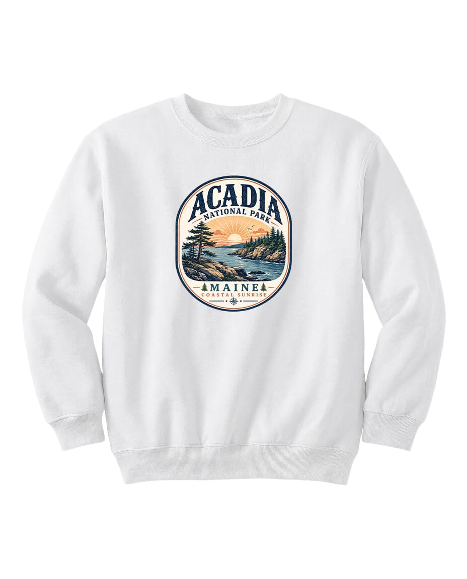 YOUTH Acadia National Park Badge Chest Logo T Shirt | Hoodie | Long Sleeve | Sweatshirt | Crew Neck | Tank Top 2 Fiesta Doodle waterproof vinyl sticker. dishwasher safe outdoor sticker.