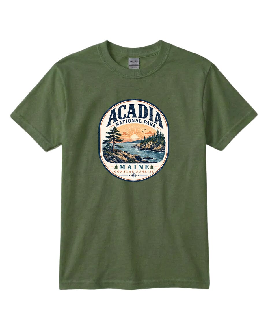 YOUTH Acadia National Park Badge Chest Logo T Shirt | Hoodie | Long Sleeve | Sweatshirt | Crew Neck | Tank Top 2 Fiesta Doodle waterproof vinyl sticker. dishwasher safe outdoor sticker.