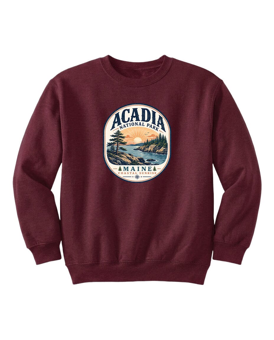 YOUTH Acadia National Park Badge Chest Logo T Shirt | Hoodie | Long Sleeve | Sweatshirt | Crew Neck | Tank Top 2 Fiesta Doodle waterproof vinyl sticker. dishwasher safe outdoor sticker.