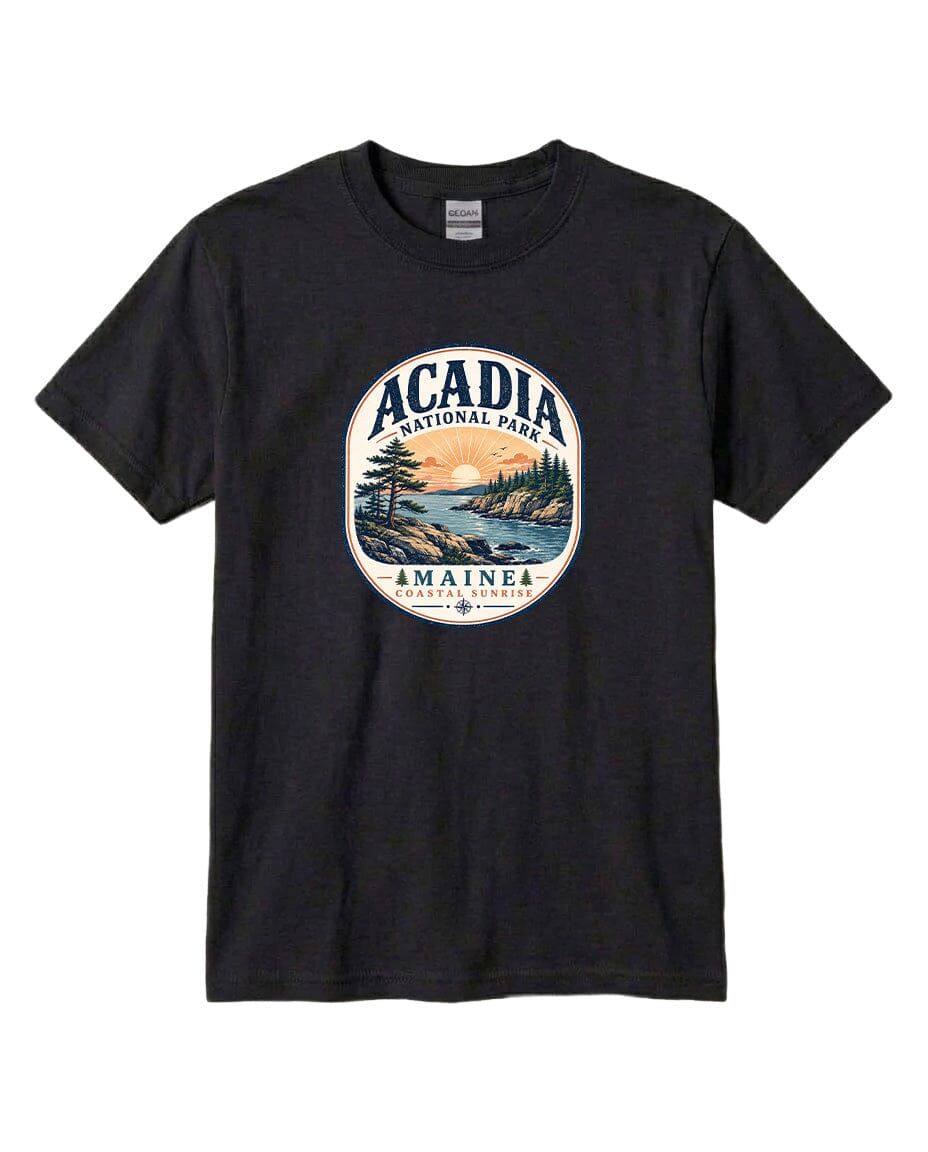 YOUTH Acadia National Park Badge Chest Logo T Shirt | Hoodie | Long Sleeve | Sweatshirt | Crew Neck | Tank Top 2 Fiesta Doodle waterproof vinyl sticker. dishwasher safe outdoor sticker.