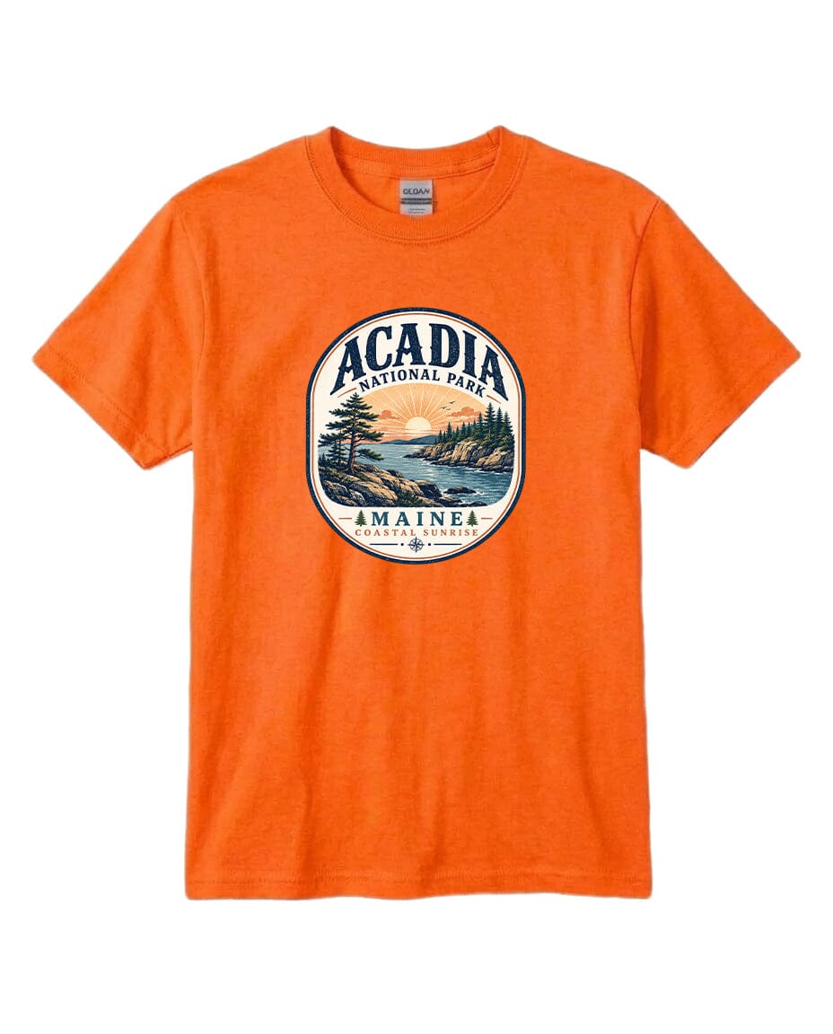 YOUTH Acadia National Park Badge Chest Logo T Shirt | Hoodie | Long Sleeve | Sweatshirt | Crew Neck | Tank Top 2 Fiesta Doodle waterproof vinyl sticker. dishwasher safe outdoor sticker.