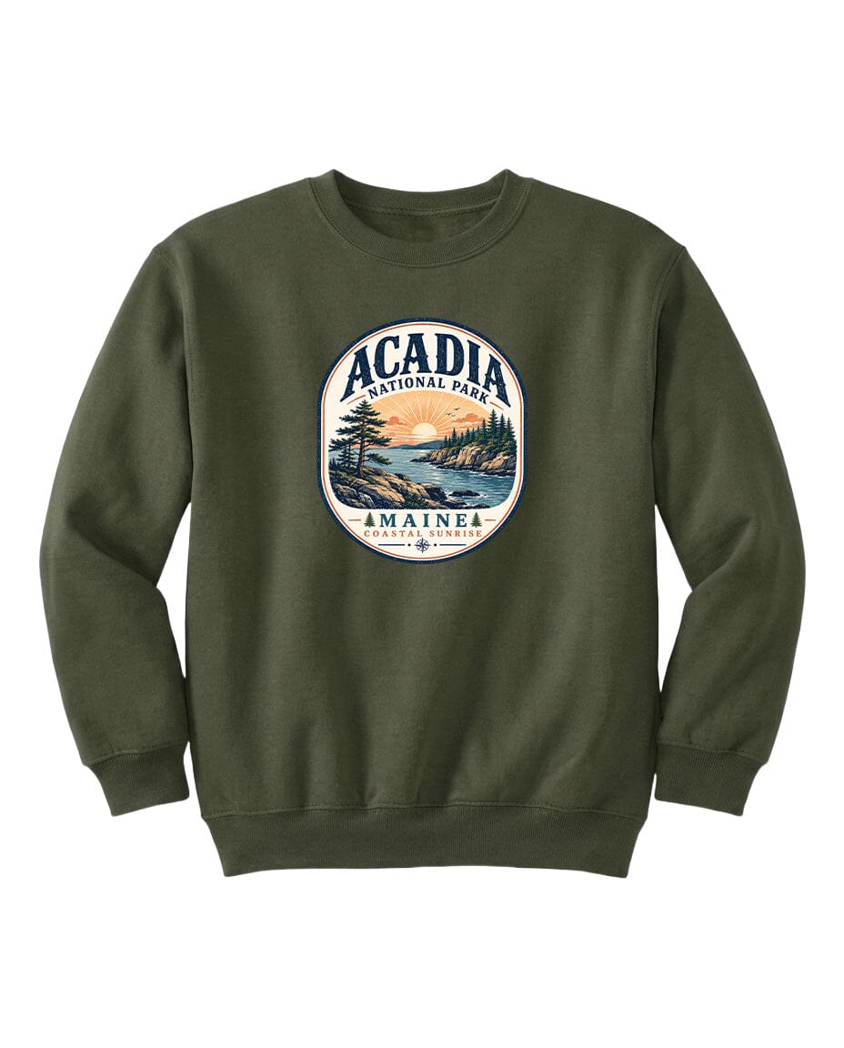 YOUTH Acadia National Park Badge Chest Logo T Shirt | Hoodie | Long Sleeve | Sweatshirt | Crew Neck | Tank Top 2 Fiesta Doodle waterproof vinyl sticker. dishwasher safe outdoor sticker.