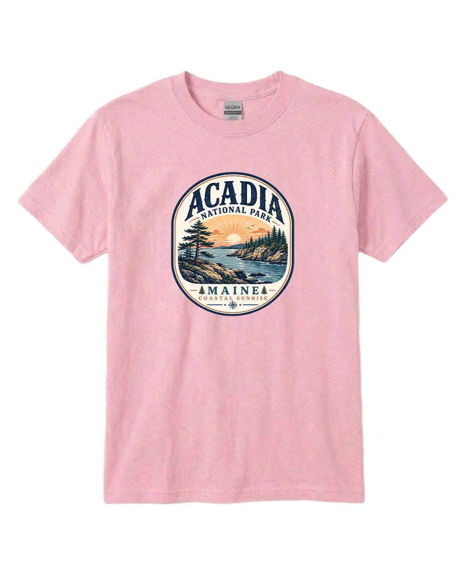 YOUTH Acadia National Park Badge Chest Logo T Shirt | Hoodie | Long Sleeve | Sweatshirt | Crew Neck | Tank Top 2 Fiesta Doodle waterproof vinyl sticker. dishwasher safe outdoor sticker.