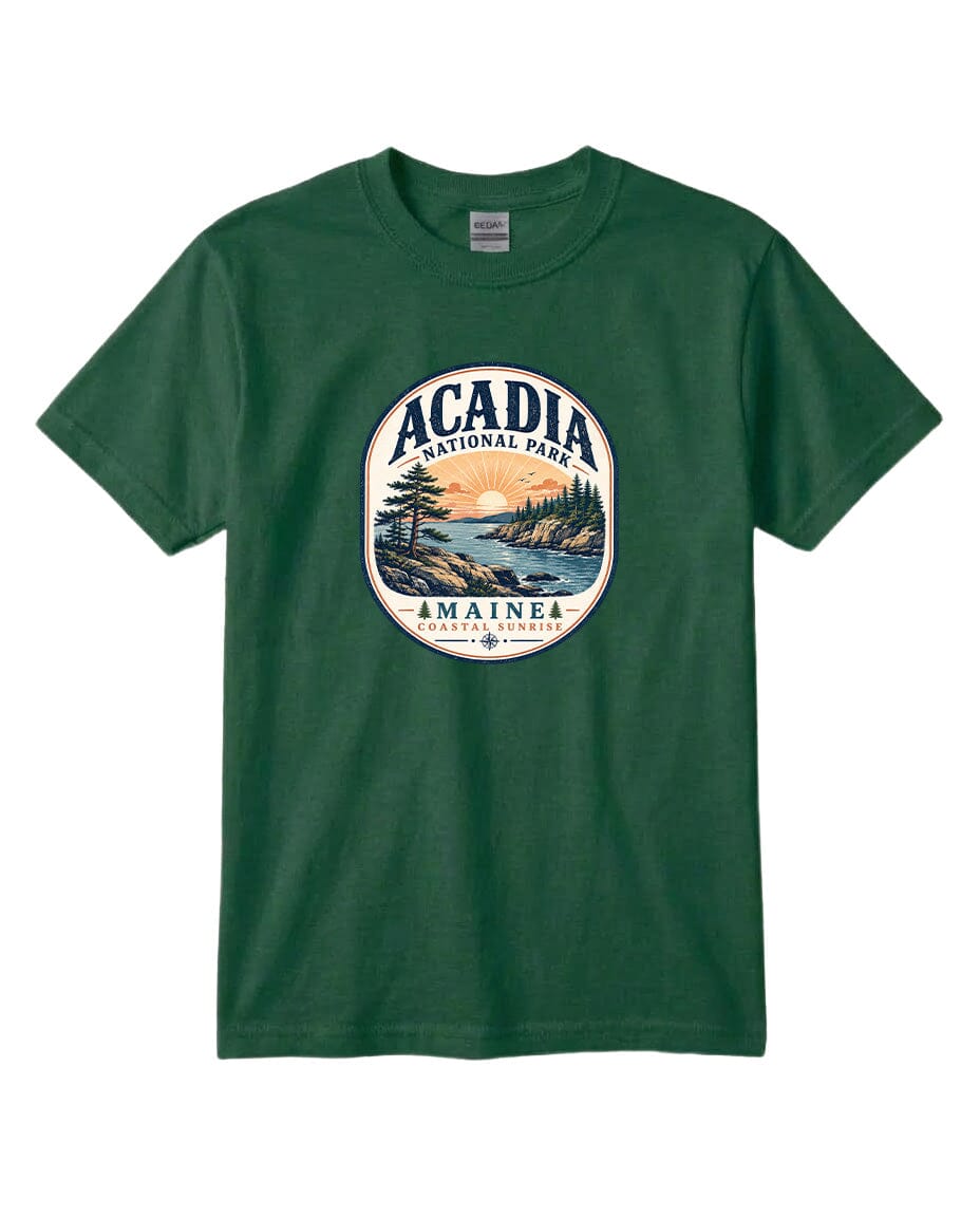 YOUTH Acadia National Park Badge Chest Logo T Shirt | Hoodie | Long Sleeve | Sweatshirt | Crew Neck | Tank Top 2 Fiesta Doodle waterproof vinyl sticker. dishwasher safe outdoor sticker.