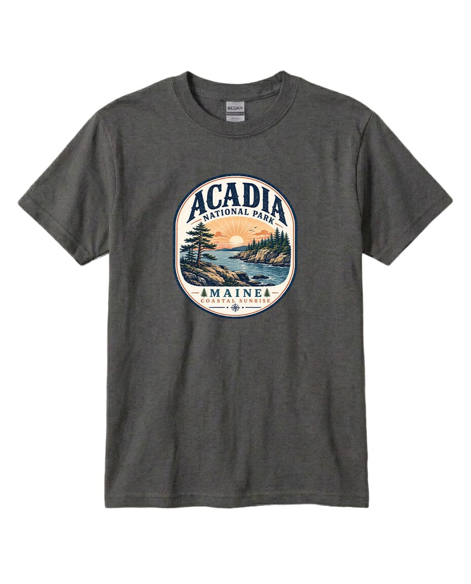 YOUTH Acadia National Park Badge Chest Logo T Shirt | Hoodie | Long Sleeve | Sweatshirt | Crew Neck | Tank Top 2 Fiesta Doodle waterproof vinyl sticker. dishwasher safe outdoor sticker.