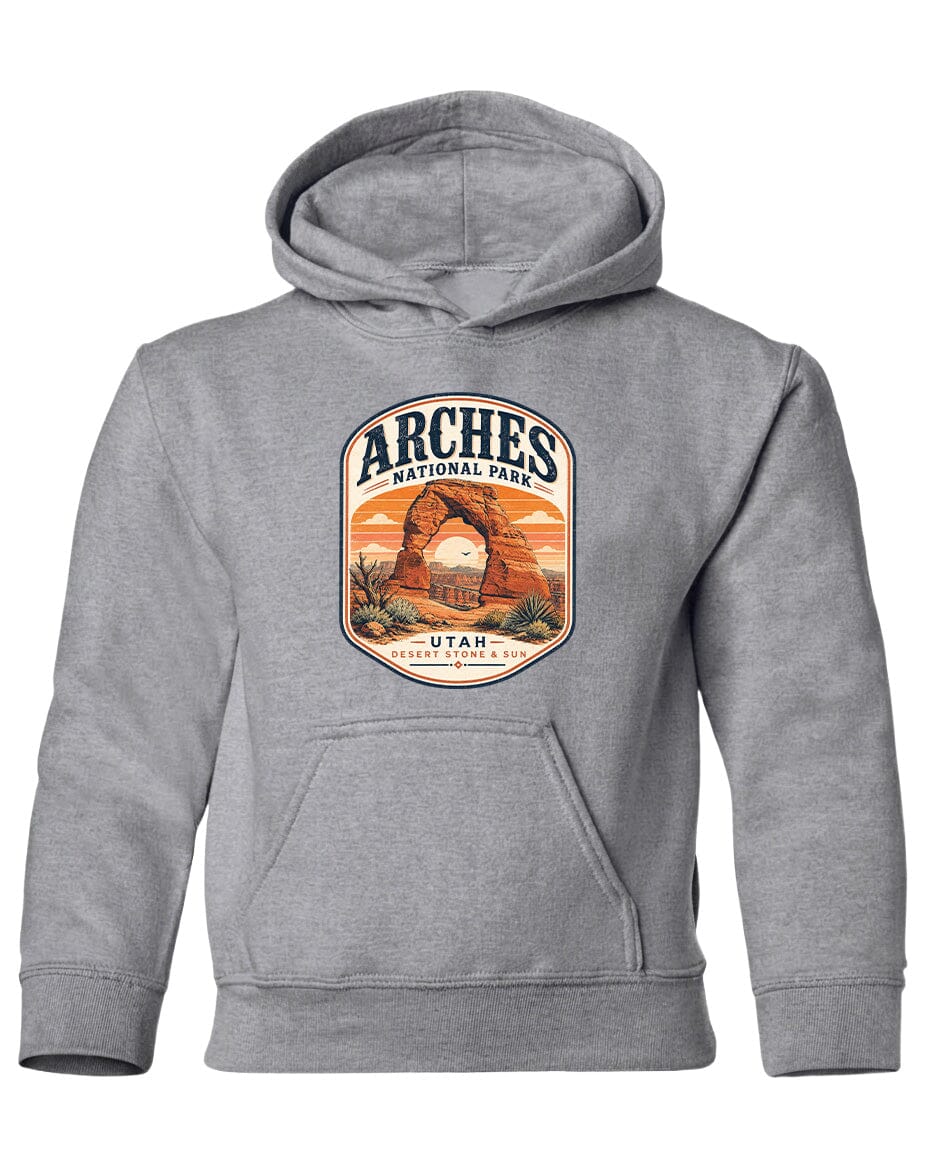 YOUTH Arches National Park Badge Chest Logo T Shirt | Hoodie | Long Sleeve | Sweatshirt | Crew Neck | Tank Top 1 Fiesta Doodle waterproof vinyl sticker. dishwasher safe outdoor sticker.