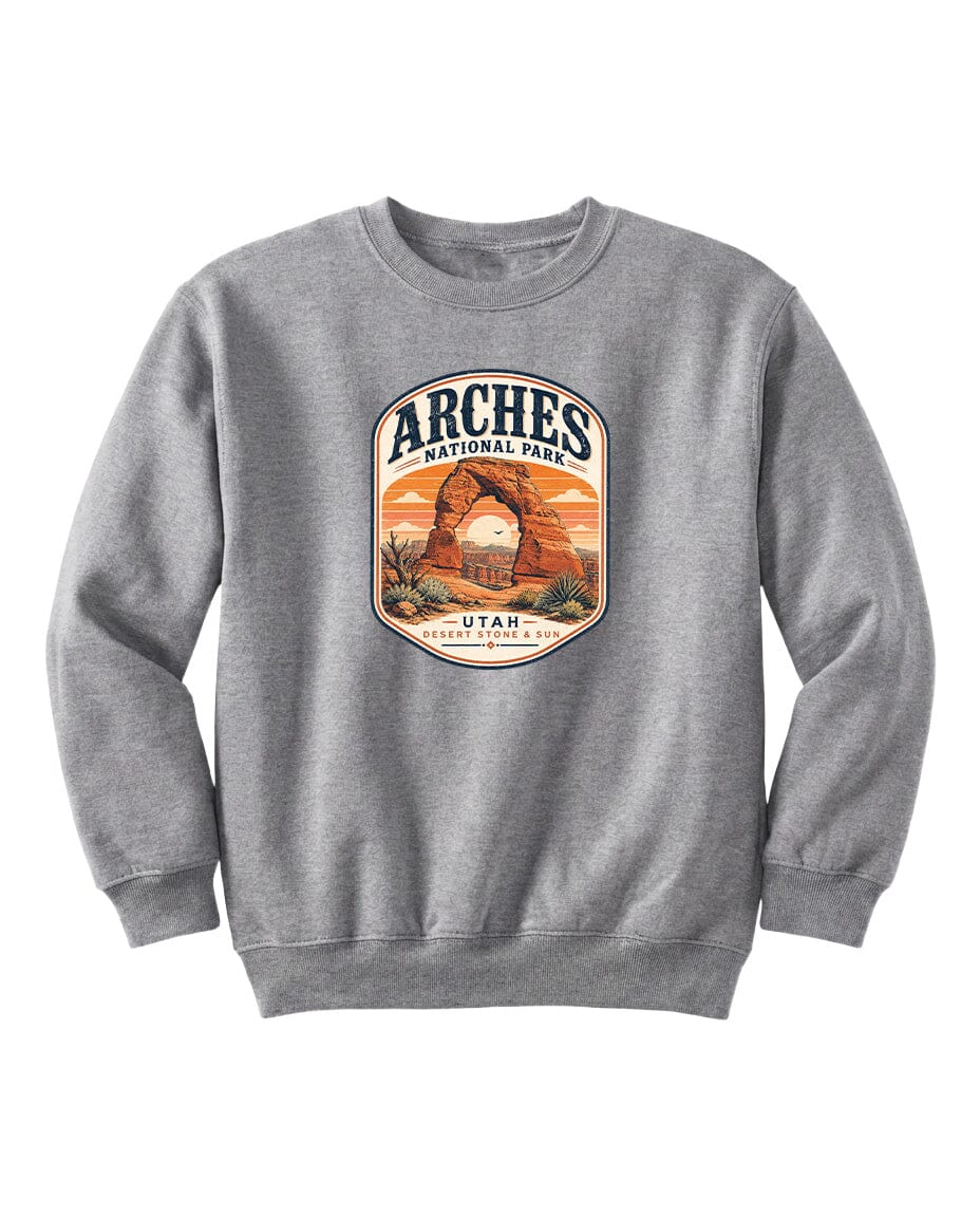 YOUTH Arches National Park Badge Chest Logo T Shirt | Hoodie | Long Sleeve | Sweatshirt | Crew Neck | Tank Top 1 Fiesta Doodle waterproof vinyl sticker. dishwasher safe outdoor sticker.