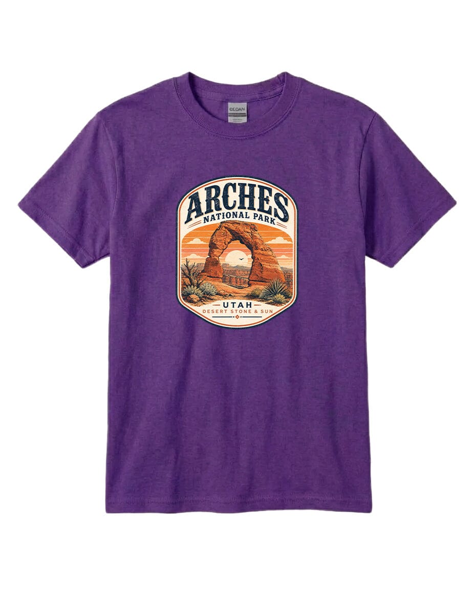 YOUTH Arches National Park Badge Chest Logo T Shirt | Hoodie | Long Sleeve | Sweatshirt | Crew Neck | Tank Top 1 Fiesta Doodle waterproof vinyl sticker. dishwasher safe outdoor sticker.