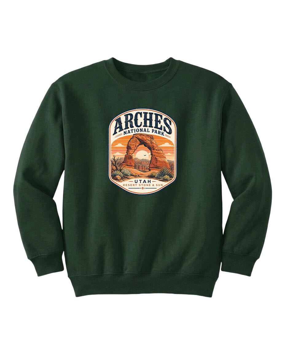 YOUTH Arches National Park Badge Chest Logo T Shirt | Hoodie | Long Sleeve | Sweatshirt | Crew Neck | Tank Top 1 Fiesta Doodle waterproof vinyl sticker. dishwasher safe outdoor sticker.