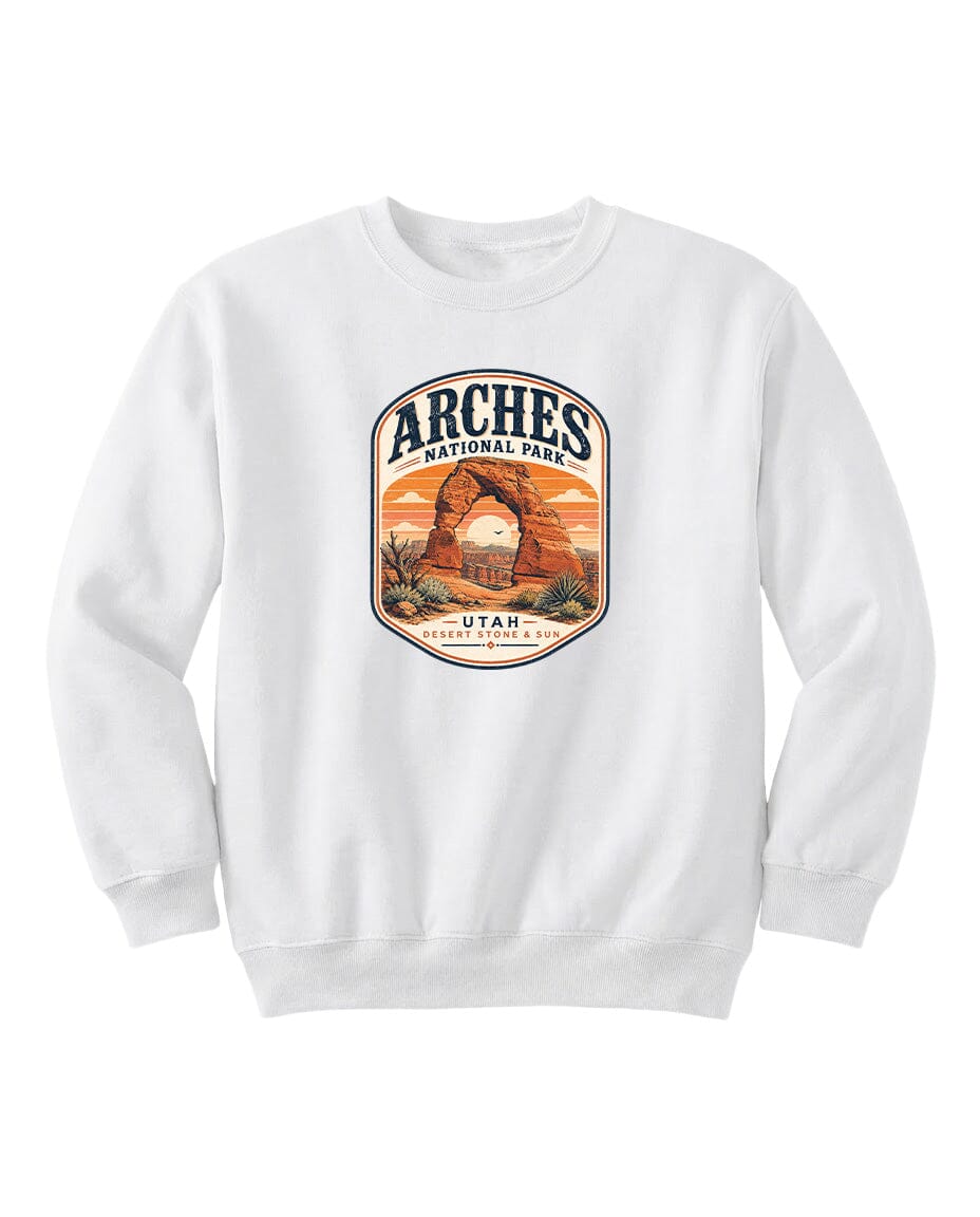 YOUTH Arches National Park Badge Chest Logo T Shirt | Hoodie | Long Sleeve | Sweatshirt | Crew Neck | Tank Top 1 Fiesta Doodle waterproof vinyl sticker. dishwasher safe outdoor sticker.