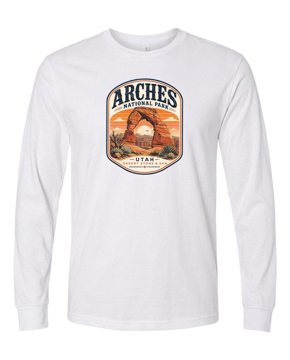 YOUTH Arches National Park Badge Chest Logo T Shirt | Hoodie | Long Sleeve | Sweatshirt | Crew Neck | Tank Top 1 Fiesta Doodle waterproof vinyl sticker. dishwasher safe outdoor sticker.