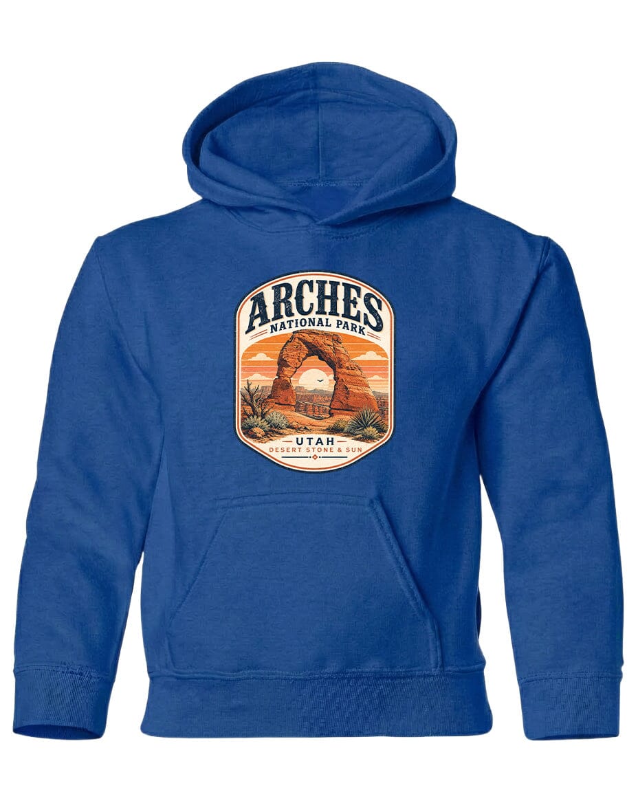 YOUTH Arches National Park Badge Chest Logo T Shirt | Hoodie | Long Sleeve | Sweatshirt | Crew Neck | Tank Top 1 Fiesta Doodle waterproof vinyl sticker. dishwasher safe outdoor sticker.