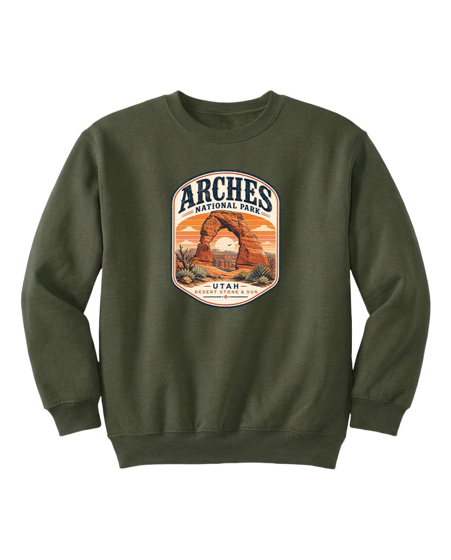 YOUTH Arches National Park Badge Chest Logo T Shirt | Hoodie | Long Sleeve | Sweatshirt | Crew Neck | Tank Top 1 Fiesta Doodle waterproof vinyl sticker. dishwasher safe outdoor sticker.