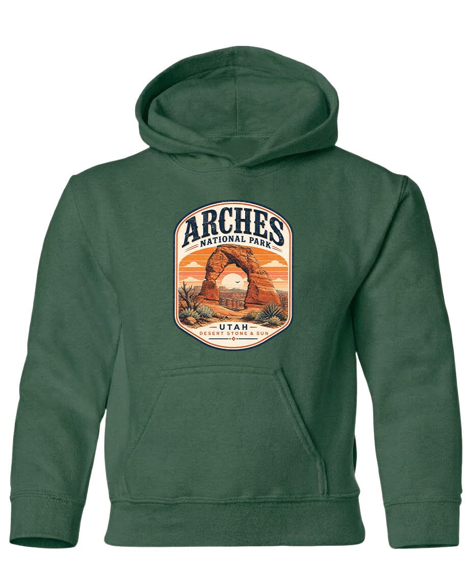 YOUTH Arches National Park Badge Chest Logo T Shirt | Hoodie | Long Sleeve | Sweatshirt | Crew Neck | Tank Top 1 Fiesta Doodle waterproof vinyl sticker. dishwasher safe outdoor sticker.