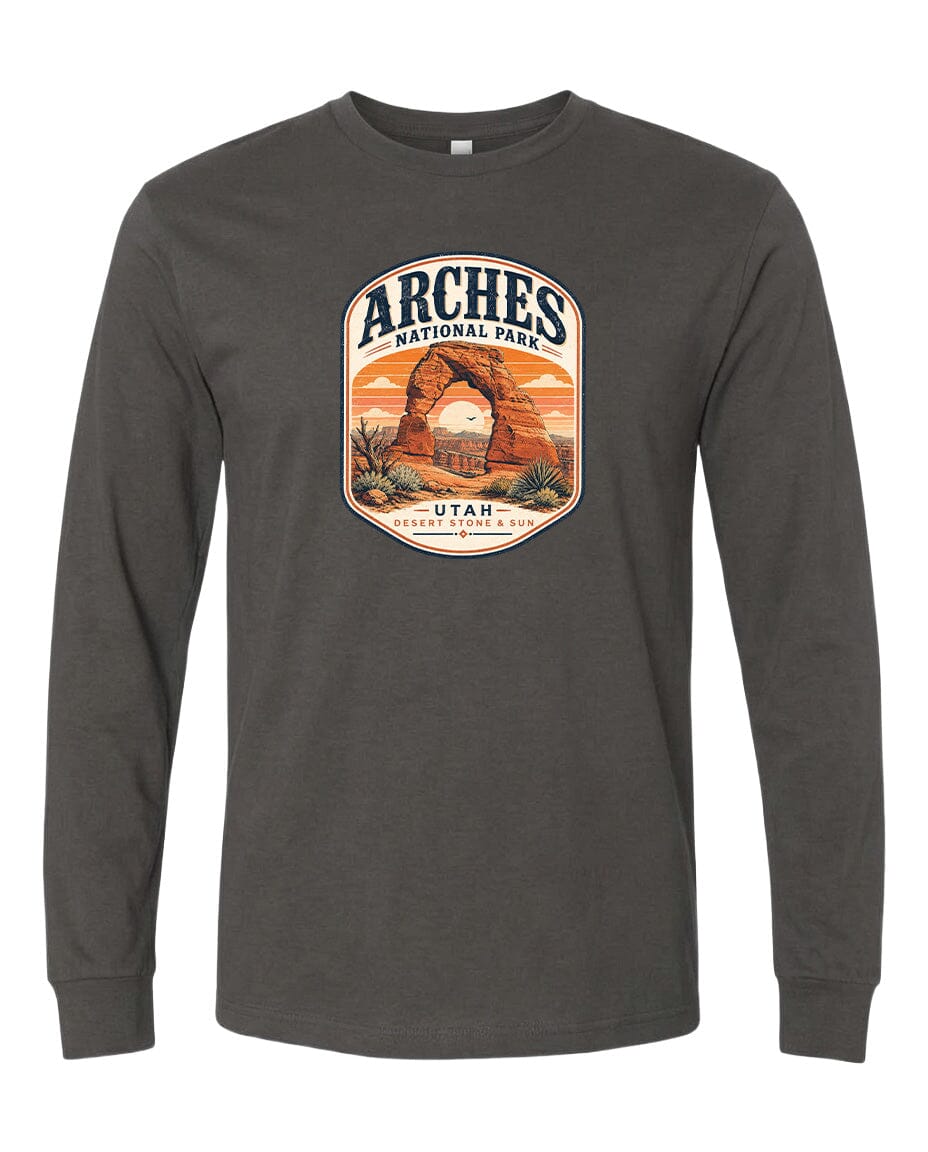 YOUTH Arches National Park Badge Chest Logo T Shirt | Hoodie | Long Sleeve | Sweatshirt | Crew Neck | Tank Top 1 Fiesta Doodle waterproof vinyl sticker. dishwasher safe outdoor sticker.