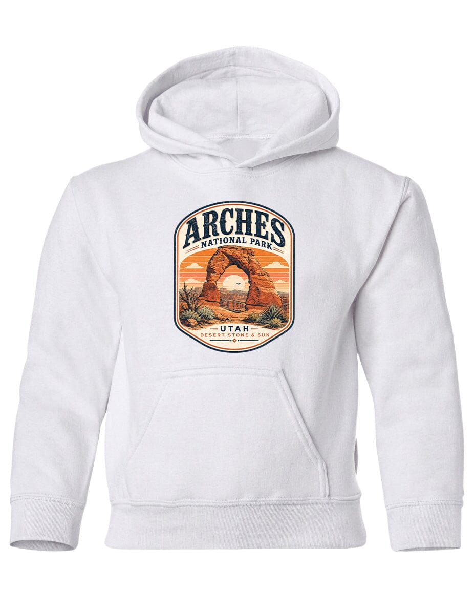 YOUTH Arches National Park Badge Chest Logo T Shirt | Hoodie | Long Sleeve | Sweatshirt | Crew Neck | Tank Top 1 Fiesta Doodle waterproof vinyl sticker. dishwasher safe outdoor sticker.