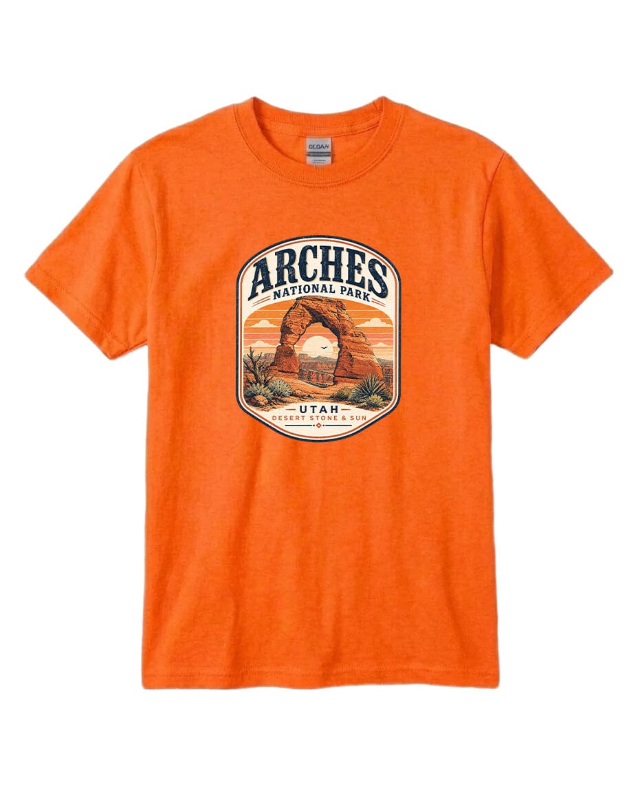 YOUTH Arches National Park Badge Chest Logo T Shirt | Hoodie | Long Sleeve | Sweatshirt | Crew Neck | Tank Top 1 Fiesta Doodle waterproof vinyl sticker. dishwasher safe outdoor sticker.