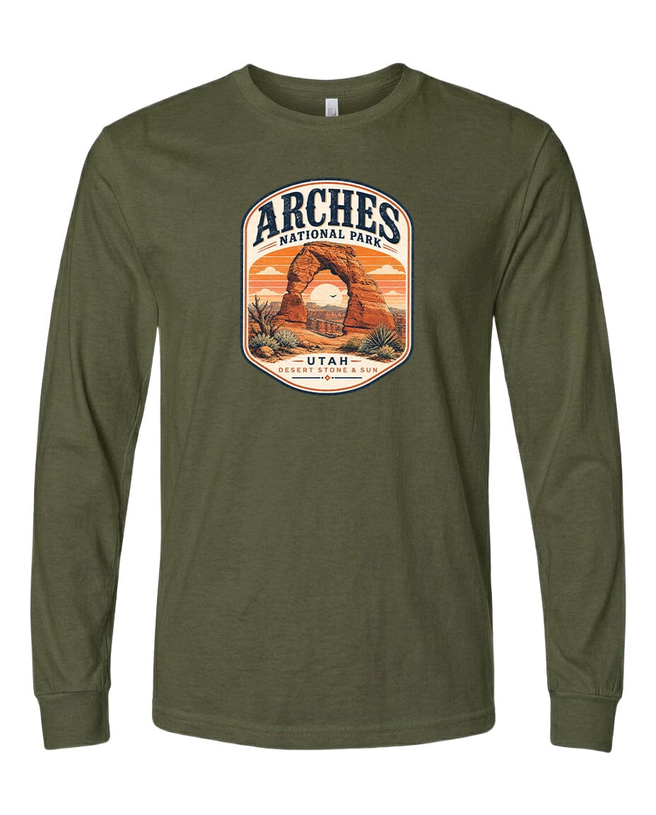 YOUTH Arches National Park Badge Chest Logo T Shirt | Hoodie | Long Sleeve | Sweatshirt | Crew Neck | Tank Top 1 Fiesta Doodle waterproof vinyl sticker. dishwasher safe outdoor sticker.