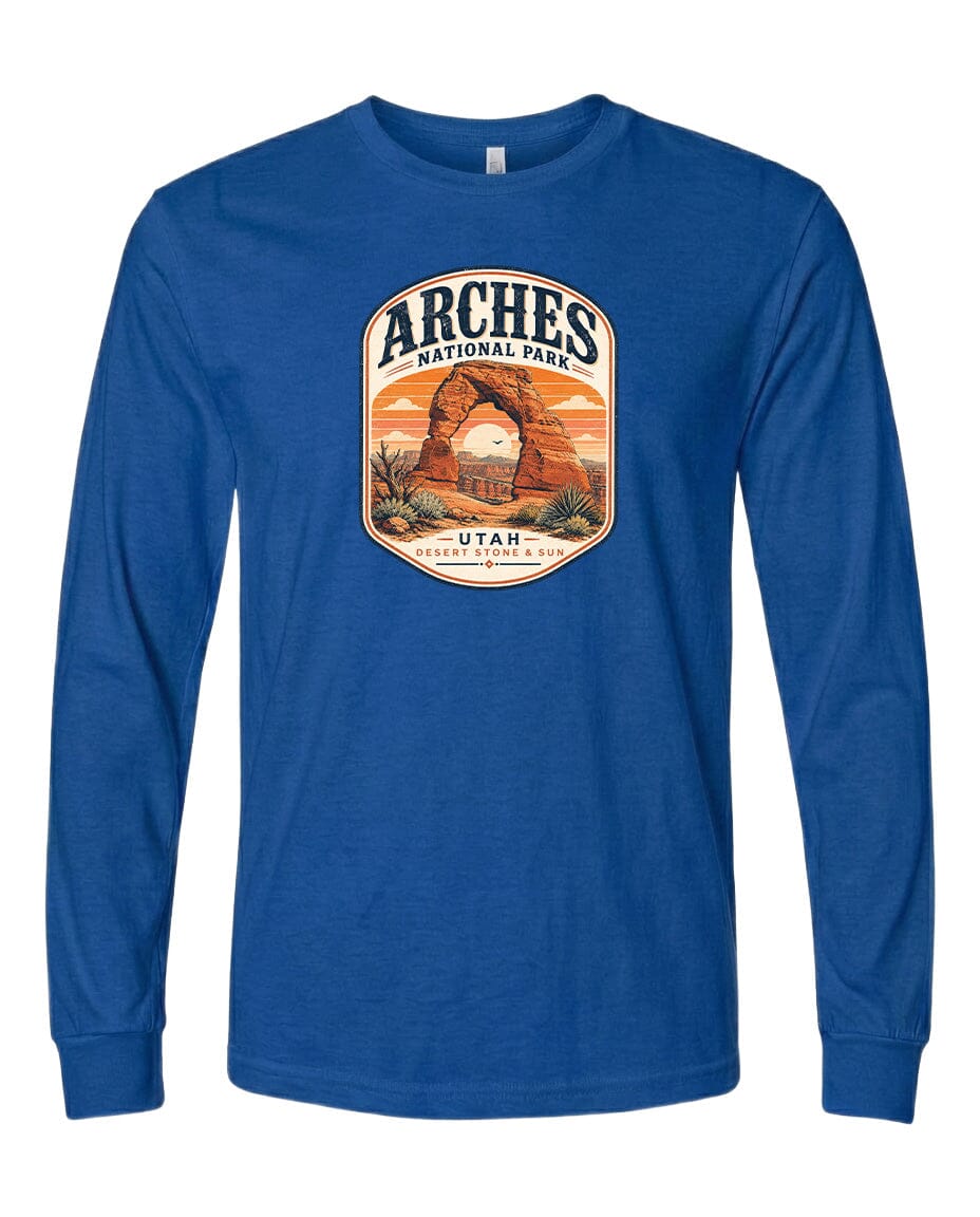 YOUTH Arches National Park Badge Chest Logo T Shirt | Hoodie | Long Sleeve | Sweatshirt | Crew Neck | Tank Top 1 Fiesta Doodle waterproof vinyl sticker. dishwasher safe outdoor sticker.