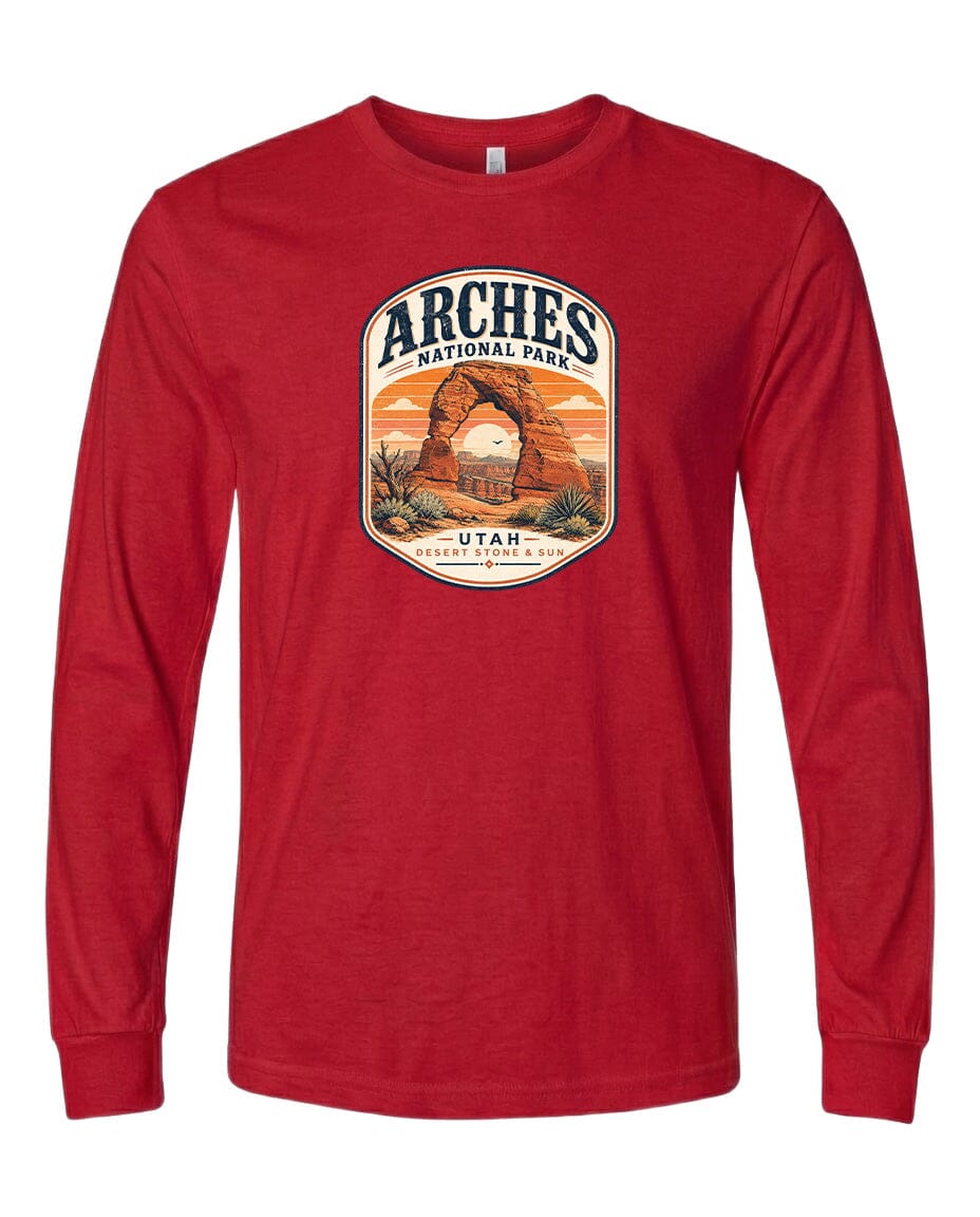 YOUTH Arches National Park Badge Chest Logo T Shirt | Hoodie | Long Sleeve | Sweatshirt | Crew Neck | Tank Top 1 Fiesta Doodle waterproof vinyl sticker. dishwasher safe outdoor sticker.