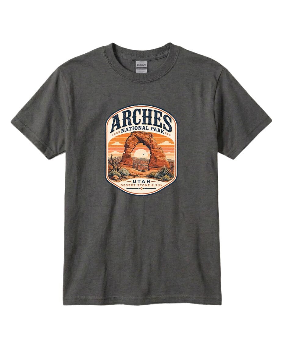 YOUTH Arches National Park Badge Chest Logo T Shirt | Hoodie | Long Sleeve | Sweatshirt | Crew Neck | Tank Top 1 Fiesta Doodle waterproof vinyl sticker. dishwasher safe outdoor sticker.