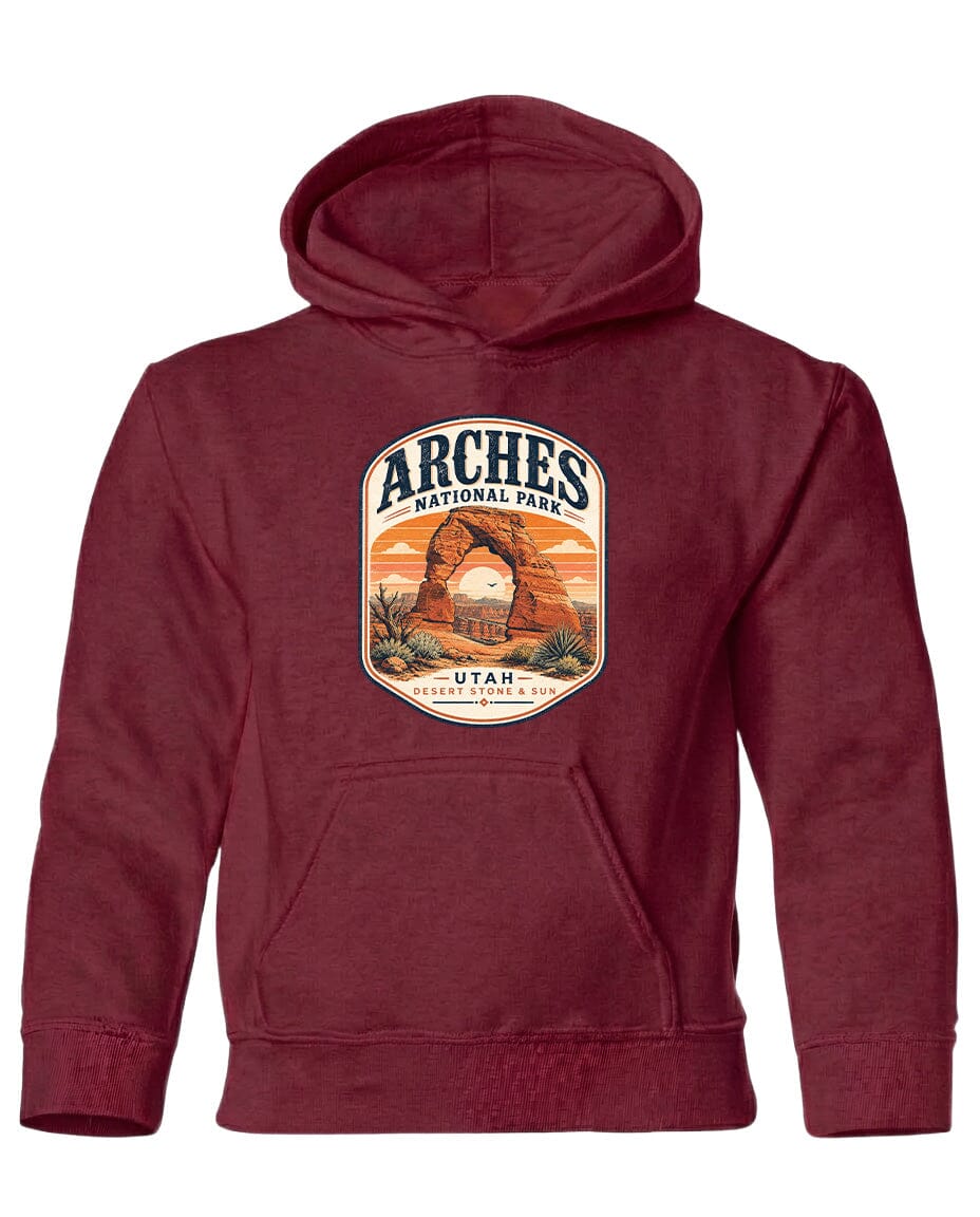 YOUTH Arches National Park Badge Chest Logo T Shirt | Hoodie | Long Sleeve | Sweatshirt | Crew Neck | Tank Top 1 Fiesta Doodle waterproof vinyl sticker. dishwasher safe outdoor sticker.