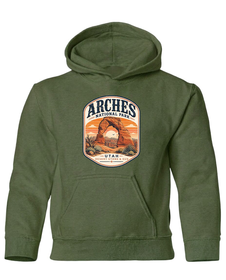 YOUTH Arches National Park Badge Chest Logo T Shirt | Hoodie | Long Sleeve | Sweatshirt | Crew Neck | Tank Top 1 Fiesta Doodle waterproof vinyl sticker. dishwasher safe outdoor sticker.