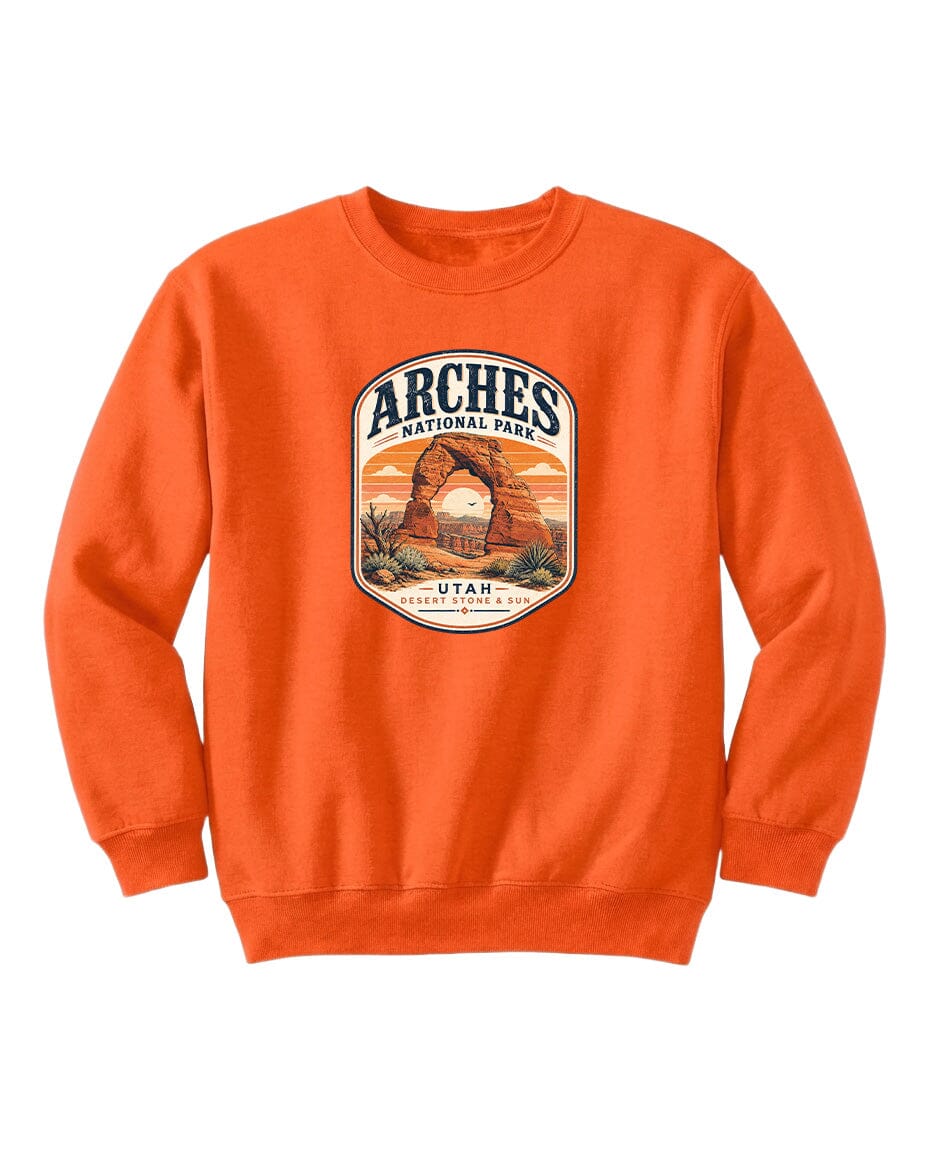 YOUTH Arches National Park Badge Chest Logo T Shirt | Hoodie | Long Sleeve | Sweatshirt | Crew Neck | Tank Top 1 Fiesta Doodle waterproof vinyl sticker. dishwasher safe outdoor sticker.