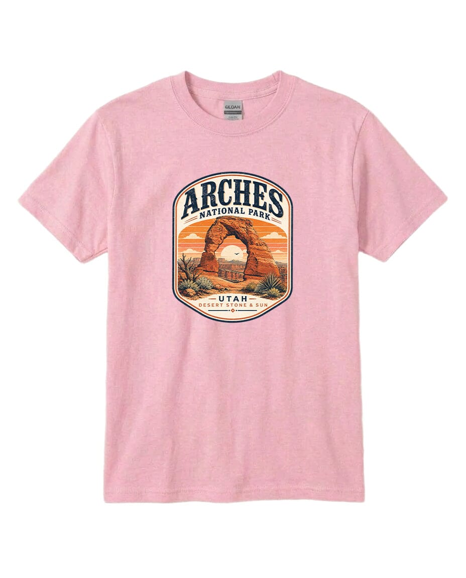 YOUTH Arches National Park Badge Chest Logo T Shirt | Hoodie | Long Sleeve | Sweatshirt | Crew Neck | Tank Top 1 Fiesta Doodle waterproof vinyl sticker. dishwasher safe outdoor sticker.