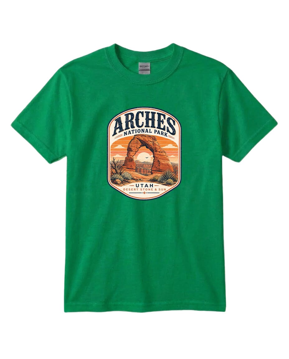 YOUTH Arches National Park Badge Chest Logo T Shirt | Hoodie | Long Sleeve | Sweatshirt | Crew Neck | Tank Top 1 Fiesta Doodle waterproof vinyl sticker. dishwasher safe outdoor sticker.