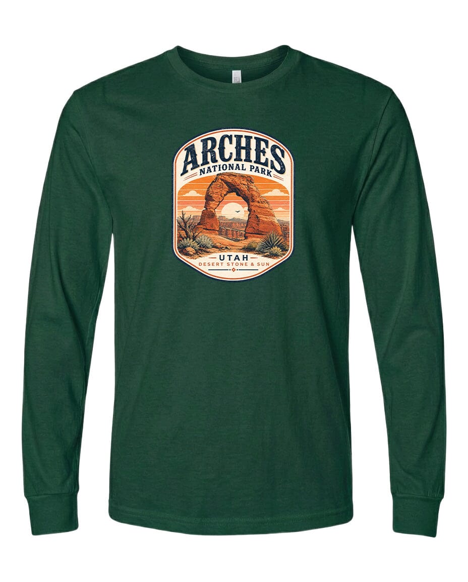 YOUTH Arches National Park Badge Chest Logo T Shirt | Hoodie | Long Sleeve | Sweatshirt | Crew Neck | Tank Top 1 Fiesta Doodle waterproof vinyl sticker. dishwasher safe outdoor sticker.