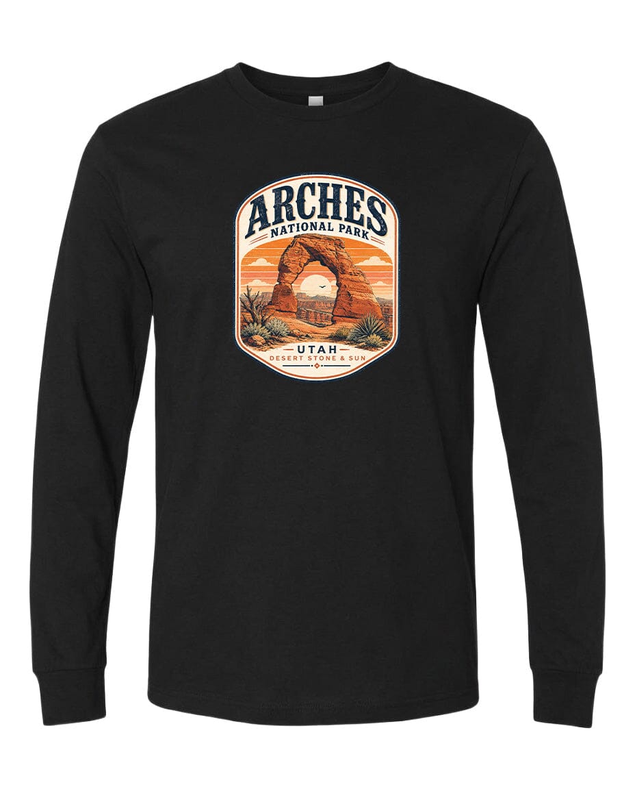 YOUTH Arches National Park Badge Chest Logo T Shirt | Hoodie | Long Sleeve | Sweatshirt | Crew Neck | Tank Top 1 Fiesta Doodle waterproof vinyl sticker. dishwasher safe outdoor sticker.