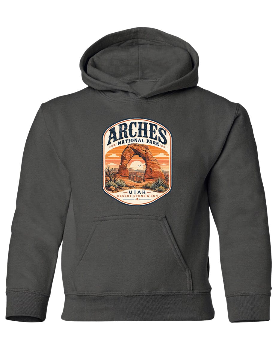 YOUTH Arches National Park Badge Chest Logo T Shirt | Hoodie | Long Sleeve | Sweatshirt | Crew Neck | Tank Top 1 Fiesta Doodle waterproof vinyl sticker. dishwasher safe outdoor sticker.