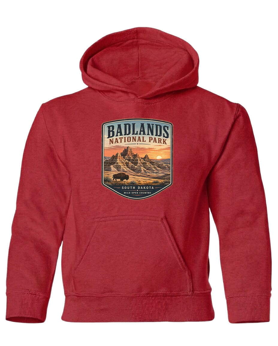 YOUTH Badlands National Park Badge Chest Logo T Shirt | Hoodie | Long Sleeve | Sweatshirt | Crew Neck | Tank Top 1 Fiesta Doodle waterproof vinyl sticker. dishwasher safe outdoor sticker.