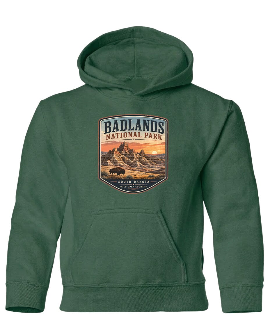 YOUTH Badlands National Park Badge Chest Logo T Shirt | Hoodie | Long Sleeve | Sweatshirt | Crew Neck | Tank Top 1 Fiesta Doodle waterproof vinyl sticker. dishwasher safe outdoor sticker.