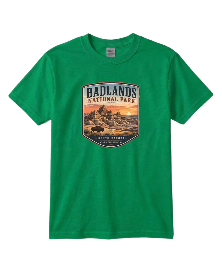YOUTH Badlands National Park Badge Chest Logo T Shirt | Hoodie | Long Sleeve | Sweatshirt | Crew Neck | Tank Top 1 Fiesta Doodle waterproof vinyl sticker. dishwasher safe outdoor sticker.